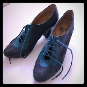 John Fluevog lace-up heels with heart-shaped heel